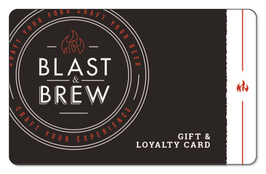 Blast & Brew Logo on a white background surrounded by pizza illustrations.